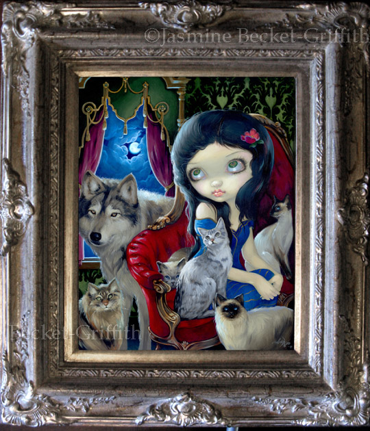 Call / Night Jasmine Becket Griffith ORIGINAL PAINTING cat wolf gothic 